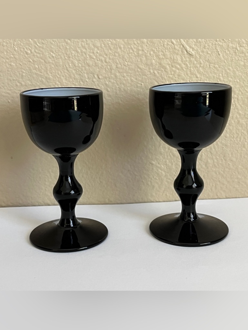 Carlo Moretti Murano MCM Black Cased Glass Cordial Liquer Vintage Glasses Italy